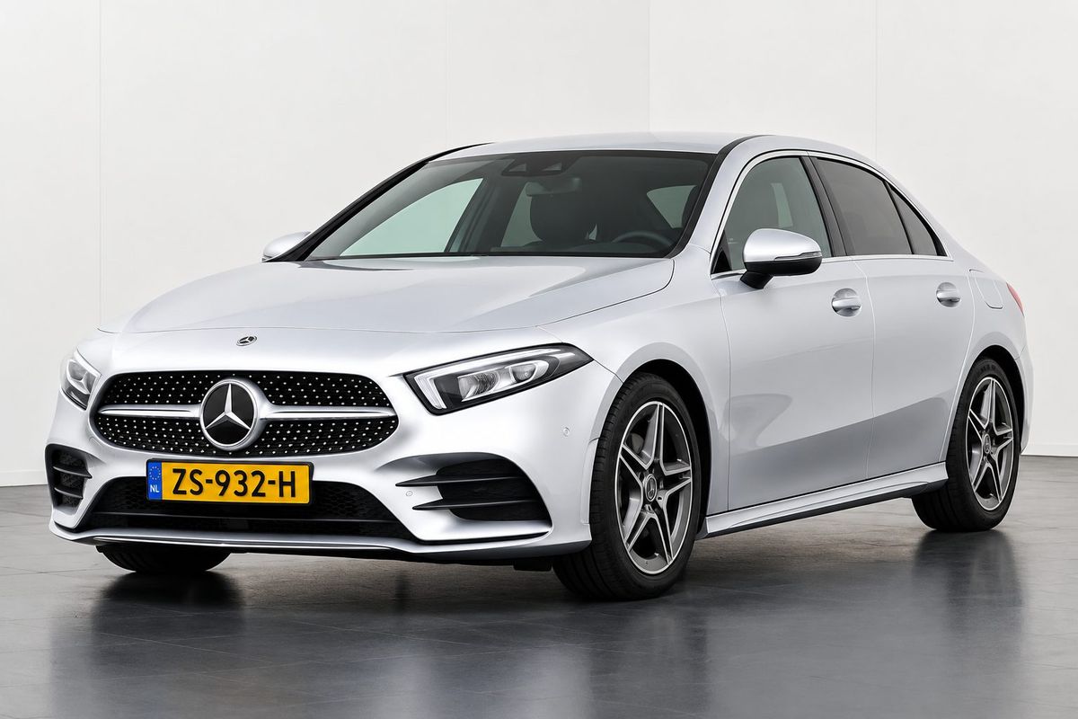 De Mercedes A200 lesauto van Rijschool Kreps, schuin van voren